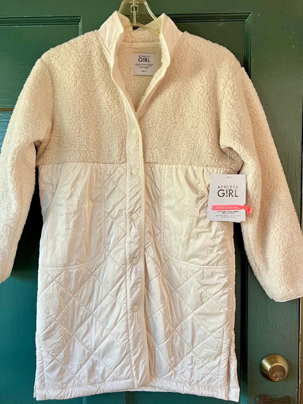 Athleta Girl NWT So Toasty Tugga Sherpa Metallic Coat M 8-10 + BONUS Bracelet